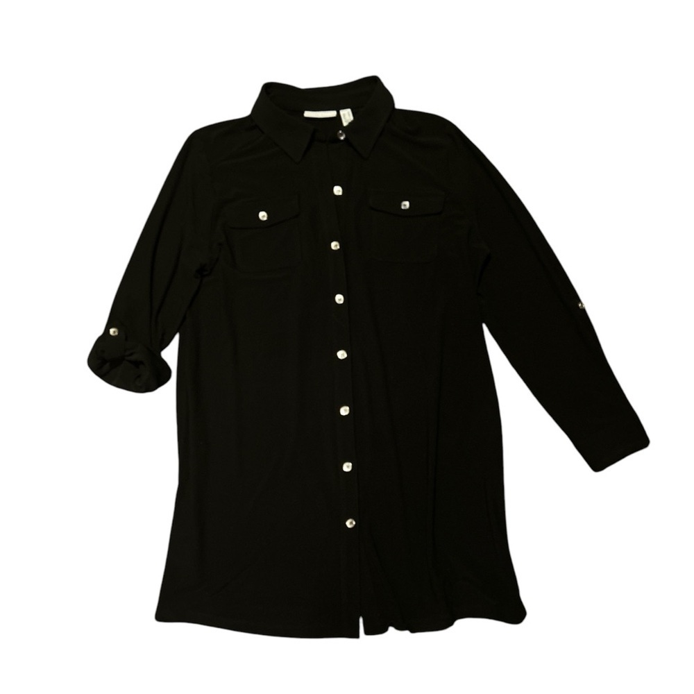 Susan Graver black button down shirt dress size M